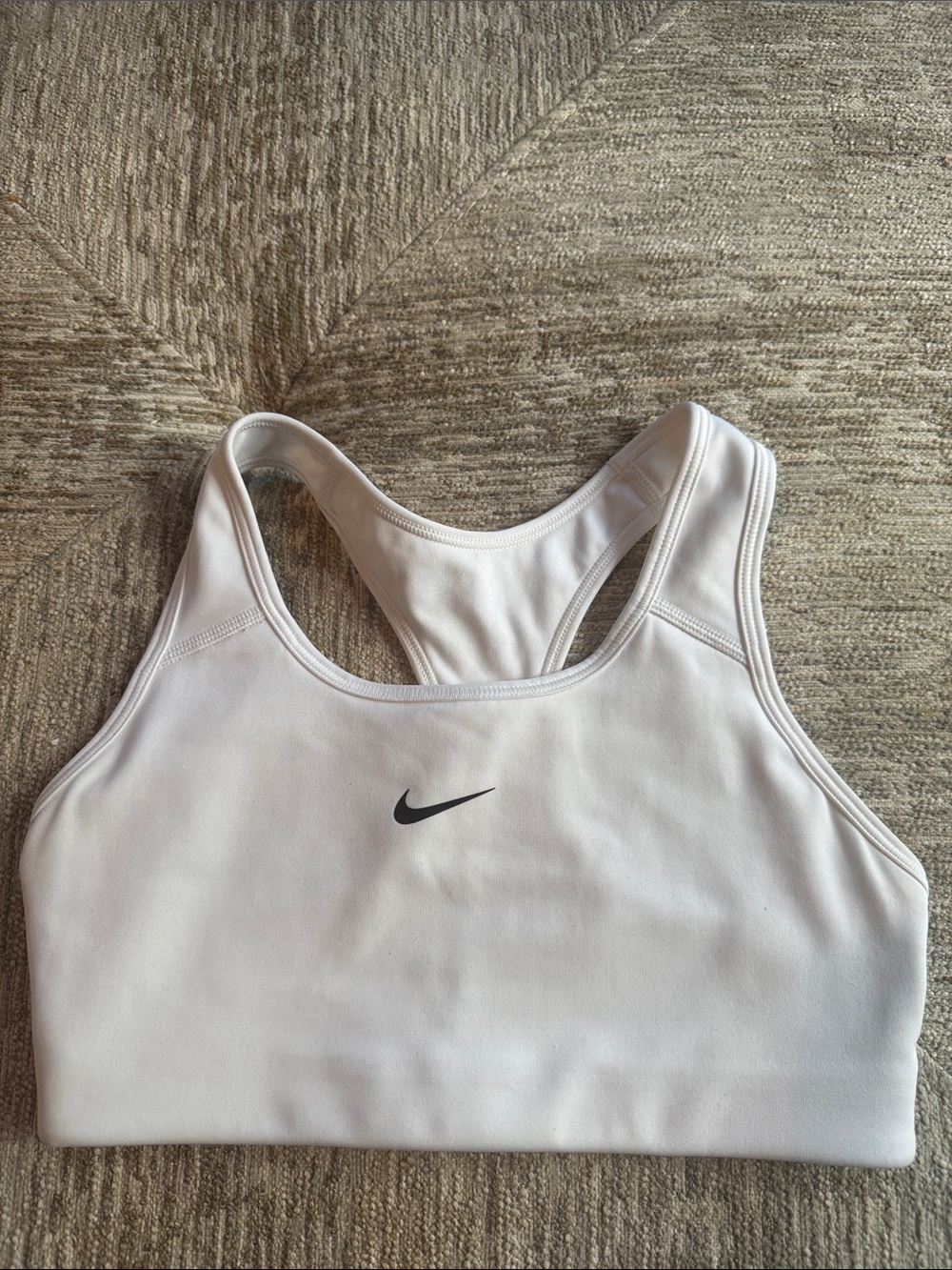 Nike White Sports Bra with Black Swoosh Racerback